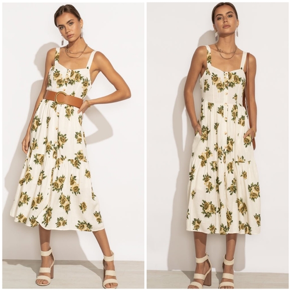 POLAGRAM Off White Floral Tiered Midi Dress - Picture 8 of 8